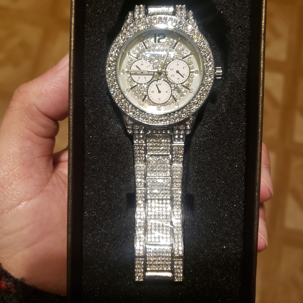 Silver Crystal Pavé Wristwatch